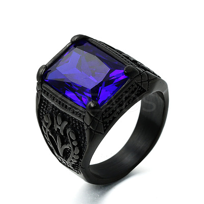 316L Stainless Steel & Cubic Zirconia Men's Vintage Carved Finger Rings FS-WG82D33-67-1