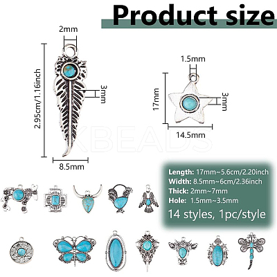 15Pcs 15 Styles Dyed Synthetic Turquoise Pendants FIND-DC0007-90-1