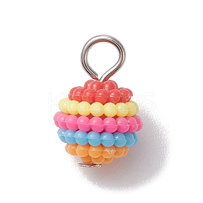 Rainbow Color Resin Waxberry Round Charms with Platinum Tone Iron Loops PALLOY-JF02774-1
