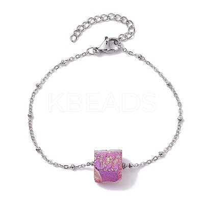 Electroplated Cube Natural Quartz Bead Link Bracelets BJEW-JB10327-1