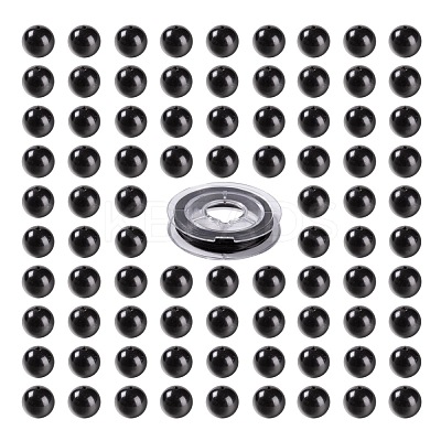 100Pcs 8mm Natural Black Stone(Natural Black Glass) Round Beads DIY-LS0002-15-1