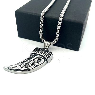 304 Stainless Steel Punk Tiger Tooth Shaped Pendant Necklaces for Men Women DC8418-1