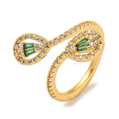 Brass with Cubic Zirconia Open Cuff Rings RJEW-B052-11G-1