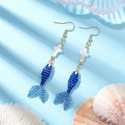 Glass & Shell Dangle Earrings EJEW-MZ00160-02-1