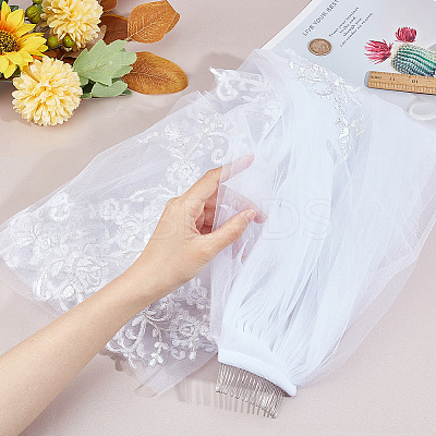 Nylon Mesh Bridal Veils with Hair Comb AJEW-WH0258-993-1