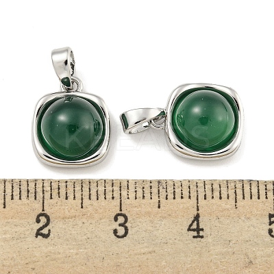 Dyed Natural Green Agate & Brass Square Charms KK-Q820-32P-1