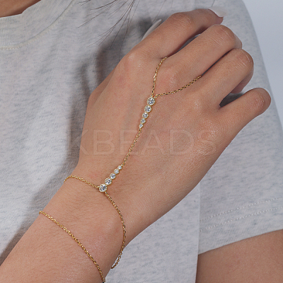 Brass Micro Pave Clear Cubic Zirconia Link Ring Bracelets XX9508-1