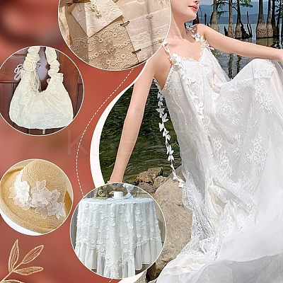 2 Styles Flower & Butterfly Organza Lace Trim with Resin Imitation Pearl Beads OCOR-PH0004-62-1