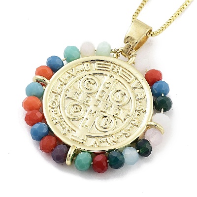 Brass with ABS Beads Pendant Necklaces LS-NJEW-B101-08G-1