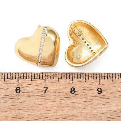 Heart Brass Micro Pave Clear Cubic Zirconia Stud Earrings EJEW-D346-03G-1