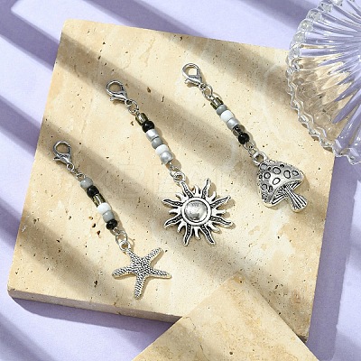 Mushroom/Sun/Starfish Alloy & Glass Pendant Decorations HJEW-YW00006-1