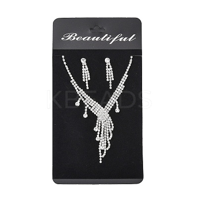 Fashionable Wedding Rhinestone Necklace and Stud Earring Jewelry Sets X-SJEW-R046-10-1
