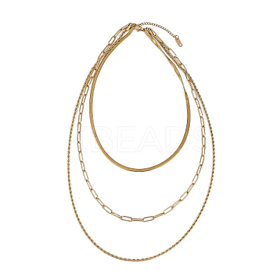 304 Stainless Steel Rope Chain 3 Layer Necklaces for Women LS-NJEW-A057-02B-G-1