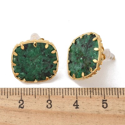 304 Stainless Steel Turquoise Square Stud Earrings for Women EJEW-R010-01G-04-1