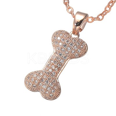 Bone 304 Stainless Steel Rhinestone Pendant Necklaces for Women RR3458-2-1