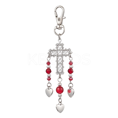 7Pcs Alloy Cross & Heart Pendant Decorations HJEW-JM02536-1