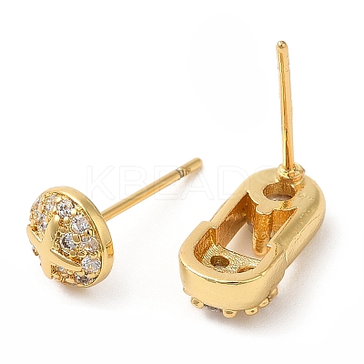 Rack Plating Brass Safety Pin & Flat Round Asymmetrical Earrings EJEW-D061-19G-1