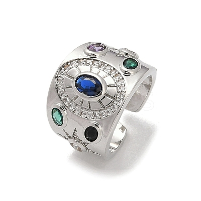 Brass Micro Pave Cubic Zirconia Adjustable Cuff Rings for Women RJEW-C129-10P-1