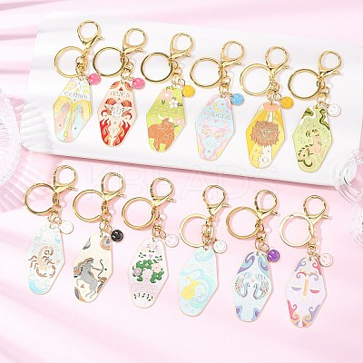 12Pcs Twelve Constellations Rack Plating Alloy Enamel Big Pendant Keychains KEYC-JKC01419-1
