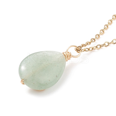 Natural Green Aventurine Teardrop Pendant Necklace NJEW-JN03900-02-1