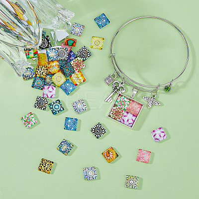 Mosaic Printed Glass Cabochons GGLA-DC0001-03A-1