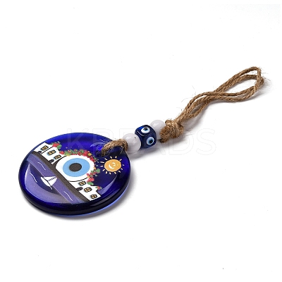 Flat Round with Evil Eye Lampwork Pendant Decoration HJEW-Z005-01E-1