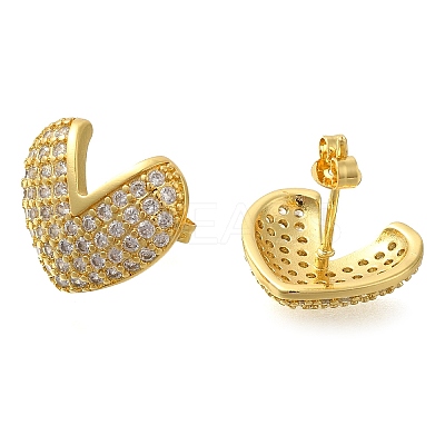 Rack Plating Heart Brass Pave Clear Cubic Zirconia Stud Earrings EJEW-I310-01G-1