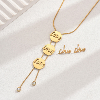 Stylish 201 Stainless Steel Word Love Stud Earrings & Necklaces for Women's Daily Parties and Banquets PN7501-1