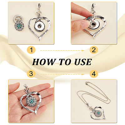 6Pcs 6 Style Heart Alloy Rhinestone Hang Snap Base Big Pendants ALRI-PH0001-29-1