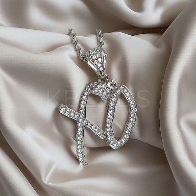 Zinc Alloy Crystal Rhinestone Letter XO Heart Pendant Necklaces for Women FS-WGEFE1E-01-1