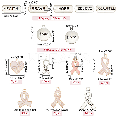 140pcs 14 style Awareness Ribbon Theme Zinc Alloy Pendants FIND-PH0018-24-1