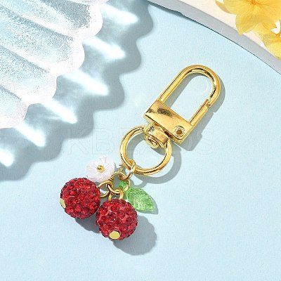 Polymer Clay Rhinestone Cherry Pendant Decorations HJEW-JM03269-01-1