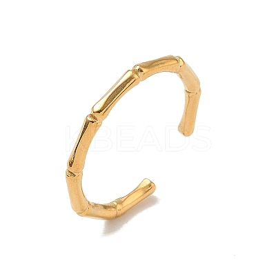 Ion Plating(IP) 304 Stainless Steel Bamboo Open Cuff Ring for Women RJEW-I085-10G-1-1