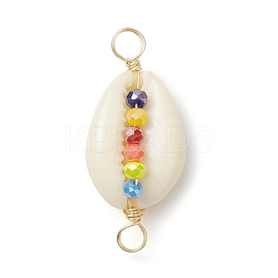 Natural Cowrie Shell & Faceted Glass Connetctor Charms PALLOY-JF02664-02-1