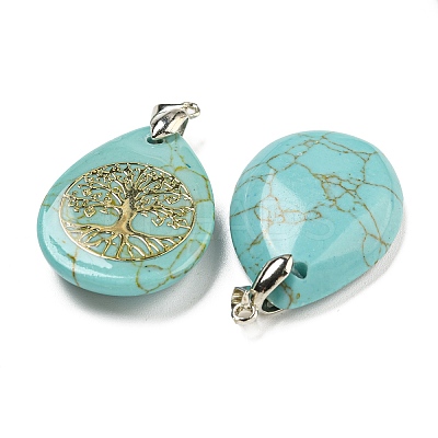 Synthetic Turquoise Teardrop Pendants G-Q175-01F-1