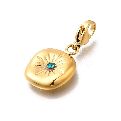 Flat Round 304 Stainless Steel Rhinestone Pendants Decoration STAS-R159-53G-01-1