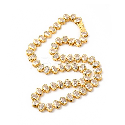 Clear Cubic Zirconia Oval Link Chain Necklace NJEW-E074-02G-1