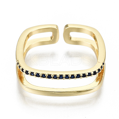 Brass Micro Pave Cubic Zirconia Cuff Rings RJEW-S045-55B-G-NR-1