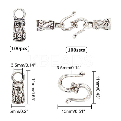 100PCS Tibetan Style Alloy Cord Ends with 100PCS Alloy Hook and S-Hook Clasps TIBE-NB0001-28-1