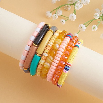 8Pcs 6 Style Synthetic Imperial Jasper & GLass Beaded Stretch Bracelets Set BJEW-SW00086-02-1