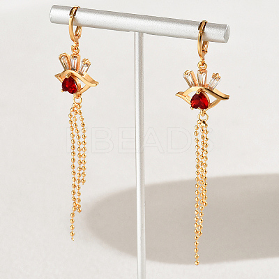 Fashionable Classic Brass Cubic Zirconia Eye Tassel Hoop Earrings MP5699-1