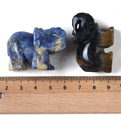 Natural & Synthetic Mixed Gemstone Carved Elephant Figurines DJEW-M015-07-1
