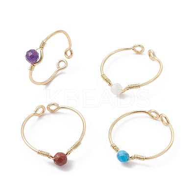 Copper Wire Wrapped Natural & Synthetic Gemstone Open Ring RJEW-JR00625-1