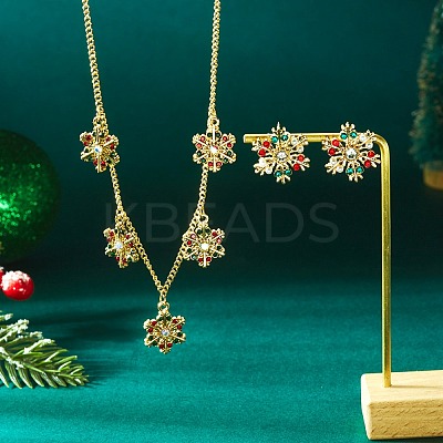 Alloy Rhinestone Snowflake Pendant Necklace & Stud Earrings Set for Women FS-WGDD9A4-07-1