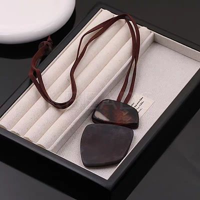 Nuggets Geometirc Resin Pendant Faux Suede Cord Long Necklaces FS-WG02B20-02-1