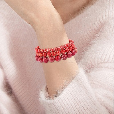 3Pcs 3 Size Synthetic Imperial Jasper Round Beaded Stretch Bracelets Set BJEW-SW00064-25-1