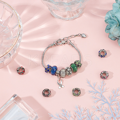 40Pcs 10 Colors Alloy Rhinestone European Beads MPDL-CA0001-03-1