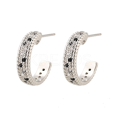 C-Shaped Brass Micro Pave Cubic Zirconia Stud Earrings for Women EJEW-G428-21P-02-1