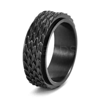 Grooved Feather Stainless Steel Rotating Finger Ring PW-WG72207-22-1