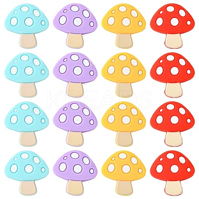 20Pcs 4 Colors Mushroom Food Grade Eco-Friendly Silicone Focal Beads SIL-CJ0001-63-1